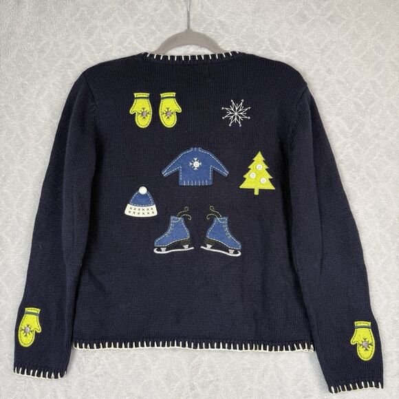 Vtg Holiday Cardigan Sweater Small Winter Christmas Hand Embroidered Grandmacore - Picture 6 of 12